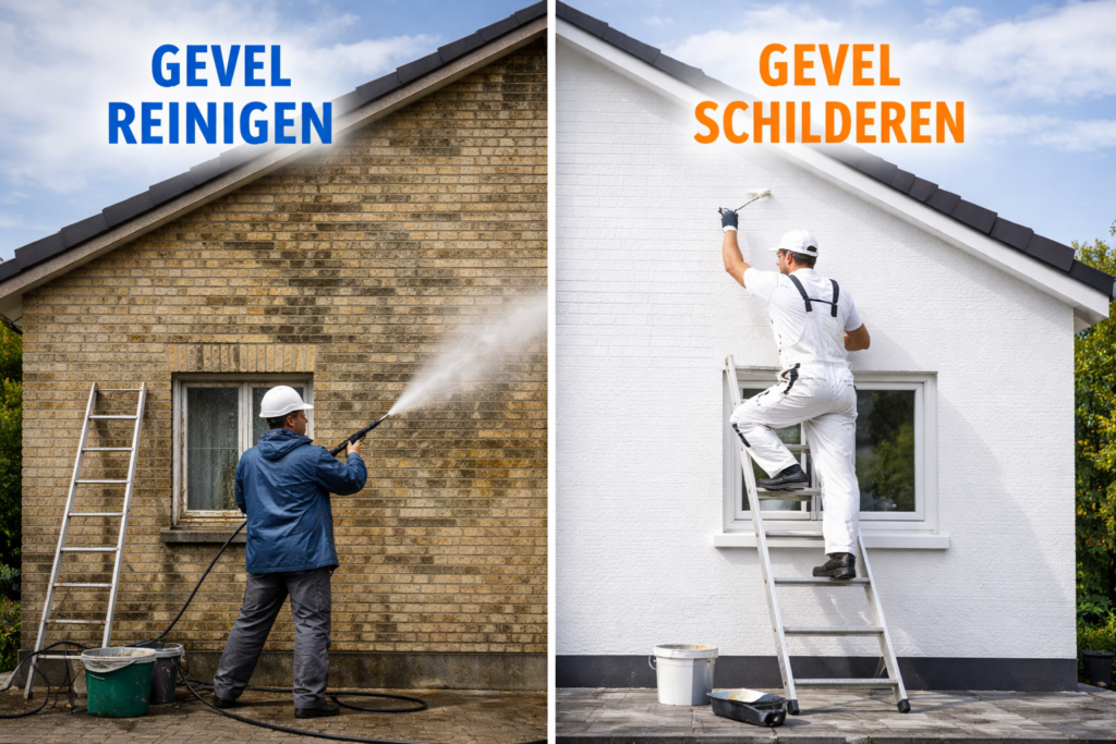 Gevel reinigen of gevel schilderen.